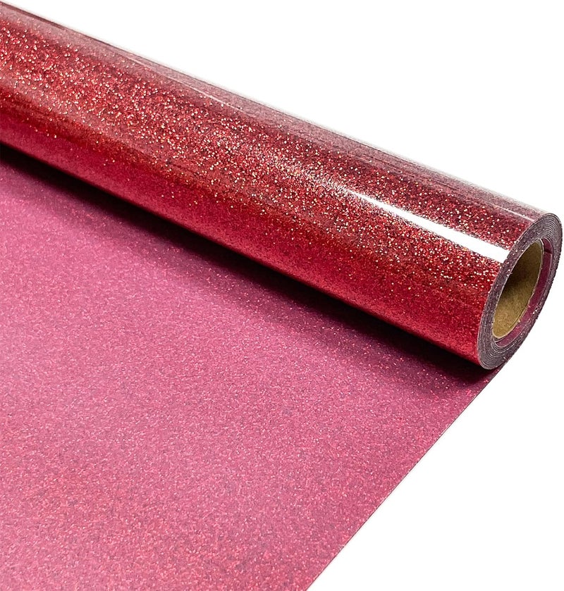 MerryMade Red Glitter Heat Transfer Vinyl 12" x 5 ft HTV for Shirts, Glitter HTV for All Cutter Machine - Easy to Cut & Weed for Heat Vinyl Design(Red) - Image 1